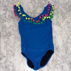 PQ Kids Swim Blue One-Piece with Multicolor Pom-Poms